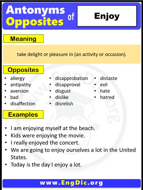 enjoying antonyms|Antonyms for enjoying .